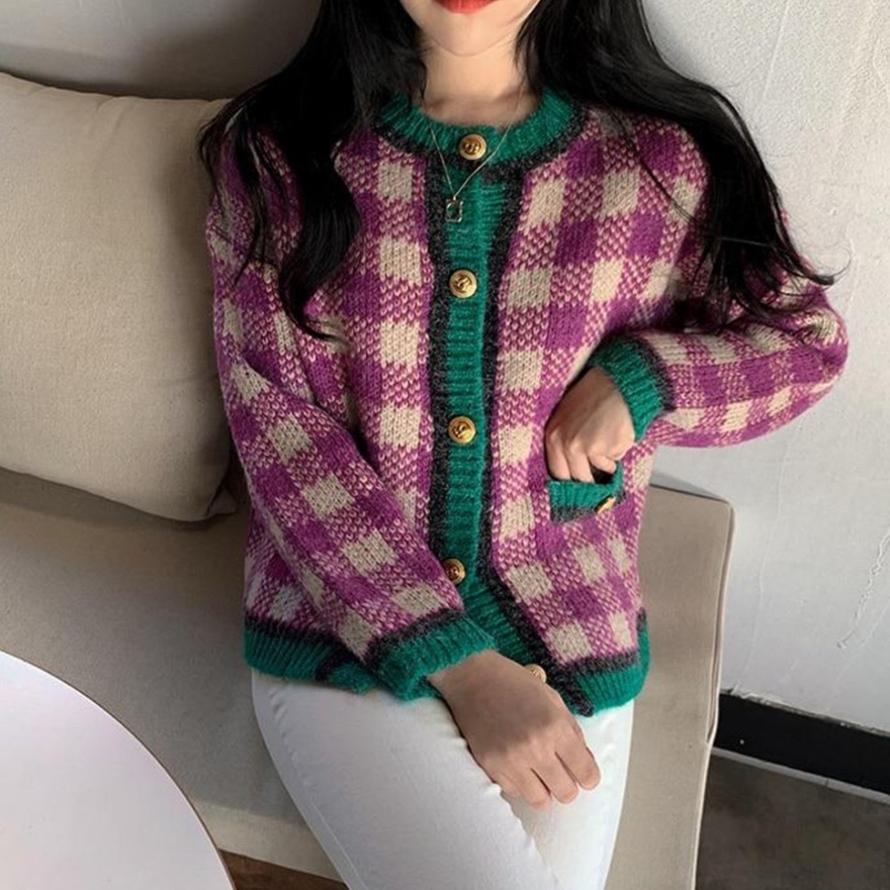 8 Birdies Purple Plaid Knit Cardigan Sweater
